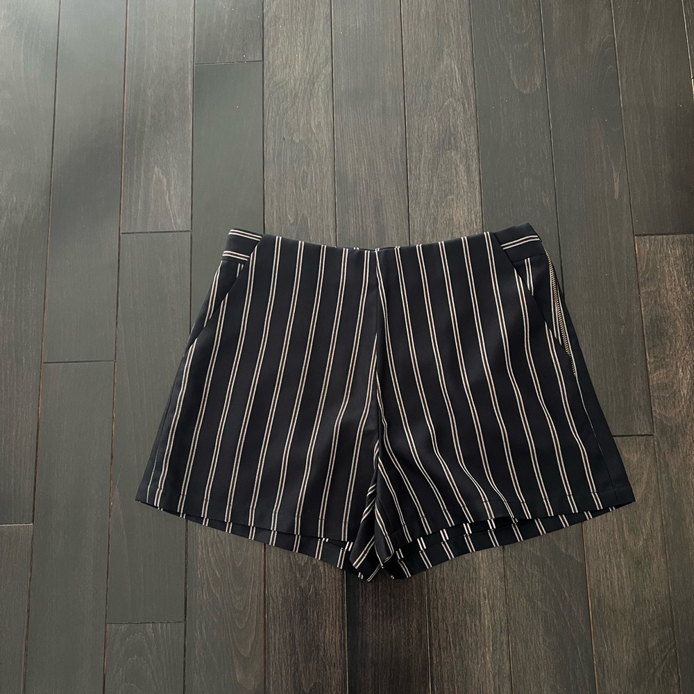 Navy Blue Striped Shorts (Trouser material)